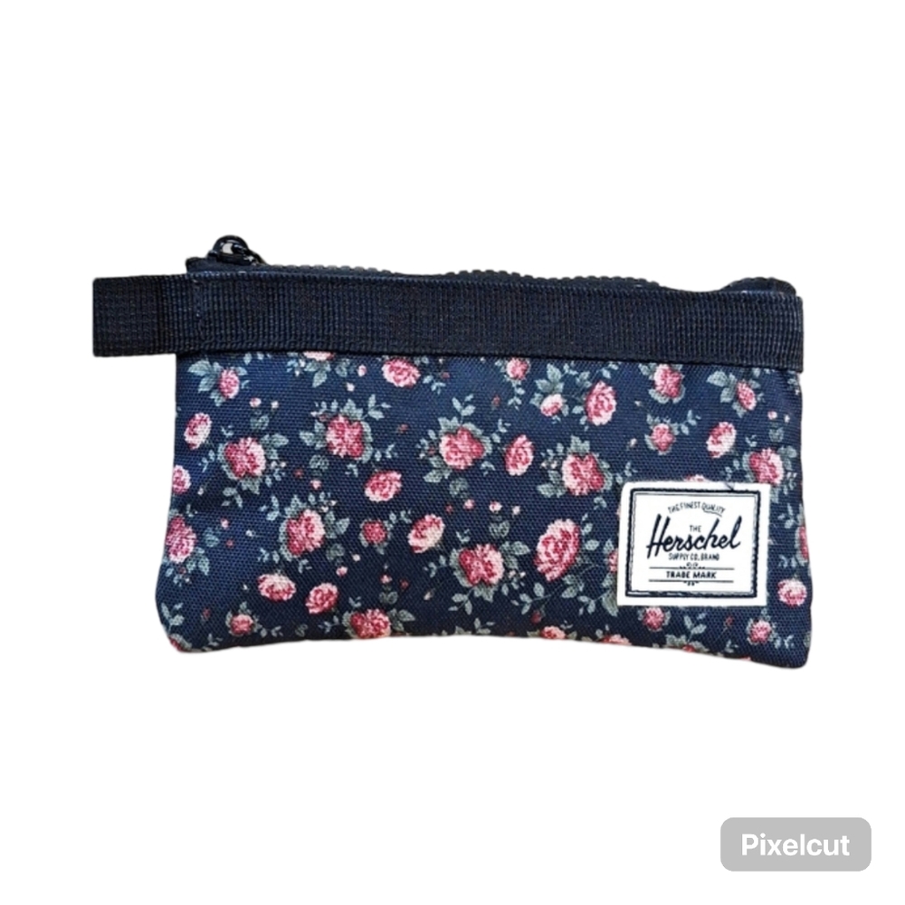 Herschel Supply Co. Brand Black Zip Pouch Pink Roses